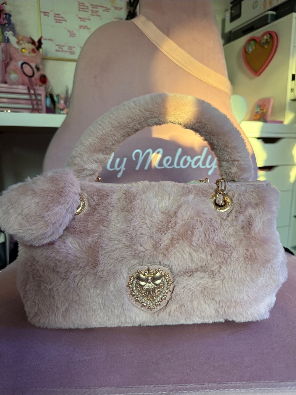 Juicy couture Plush Heart Accent Faux-Fur Handbag in Blush Pink